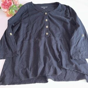 Soft Surroundings Preston Faux Wrap Asymmetrical Hem Top Black Tab Sleeve